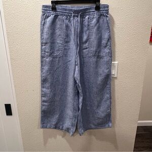 Lands End 100% Linen Wide Leg High Rise Coastal Beach Pants Women’s Size M 10/12